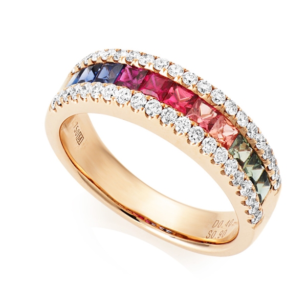 18ct Rose Gold Multi Coloured Sapphire and Diamond Band