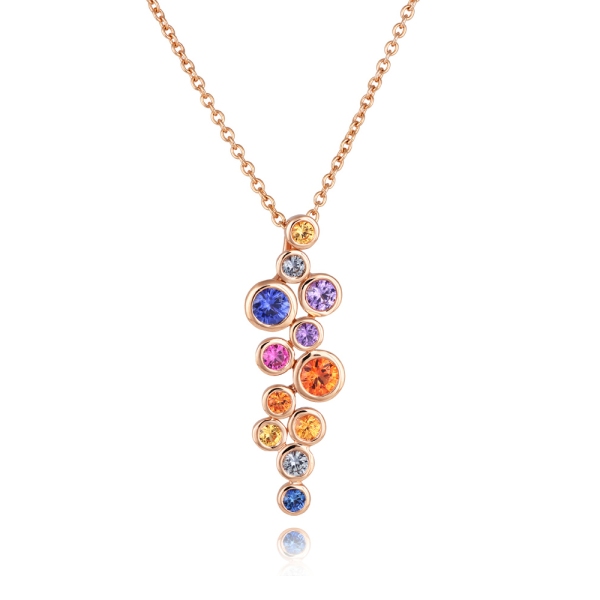 18ct Rose Gold Multi Coloured Sapphire Bubble Pendant .91cts