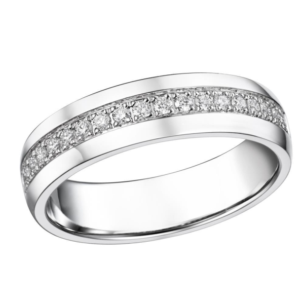 18ct White Gold 5mm Diamond Lined Band .21cts 