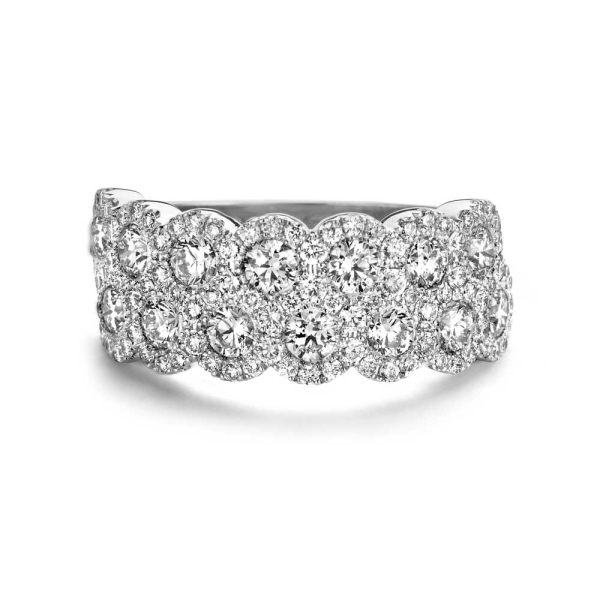 18ct White Gold Double Row Cluster Diamond Band 2.18ct