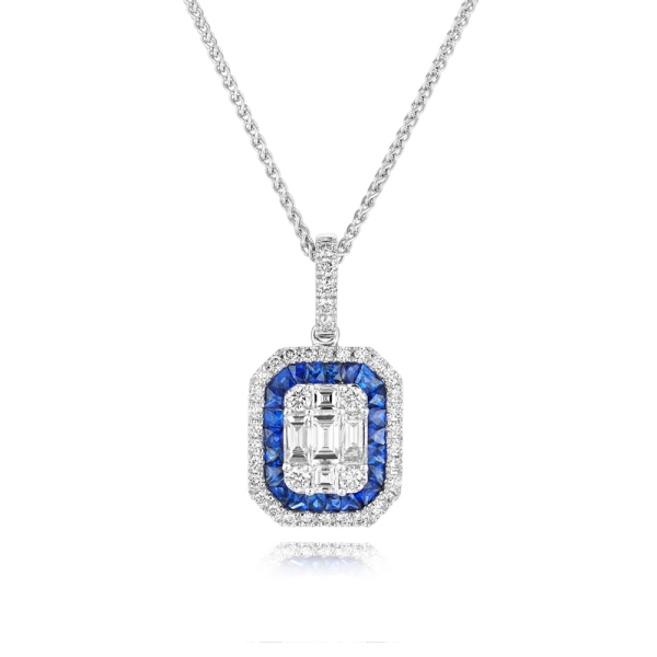 18ct White Gold Sapphire and Diamond Art Deco Style Pendant