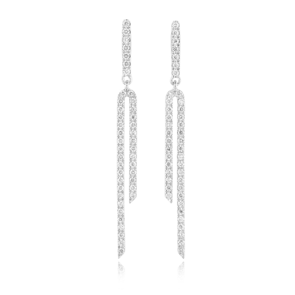 18ct White Gold Two Bar Diamond Dropper Earrings .39cts