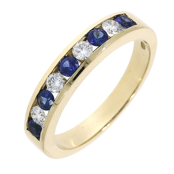 18ct Yellow Gold Sapphire and Diamond Channel Set Eternity Band