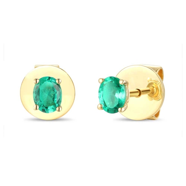 18ct Yellow Gold Single Oval Emerald Stud Earrings