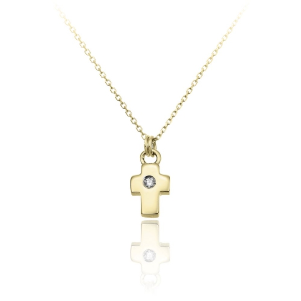 Chimento 18ct Yellow Gold Diamond Love In Cross Pendant with 18" Chain 1G09650B11450