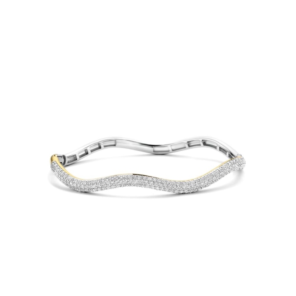 Ti Sento Silver Gold Plated Cubic Zirconia Wave Bangle 2991ZY