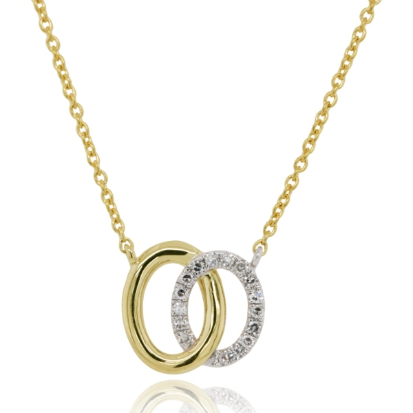 9ct Yellow & White Gold Oval 0.10ct Diamond Loops Entwined Pendant & Chain 18"