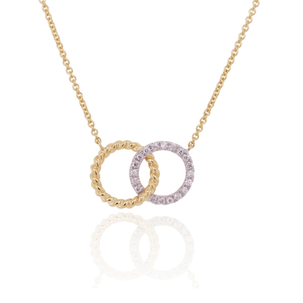 9ct Yellow and White Gold Diamond Circle Entwined Necklace 