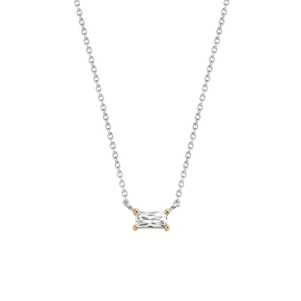 Ti Sento Silver And Yellow GP Baguette CZ Necklace 3977ZY/42