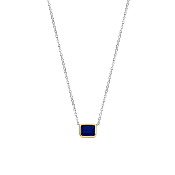 Ti sento Silver and Yellow Plated Rectangle Blue Necklace 3998BY
