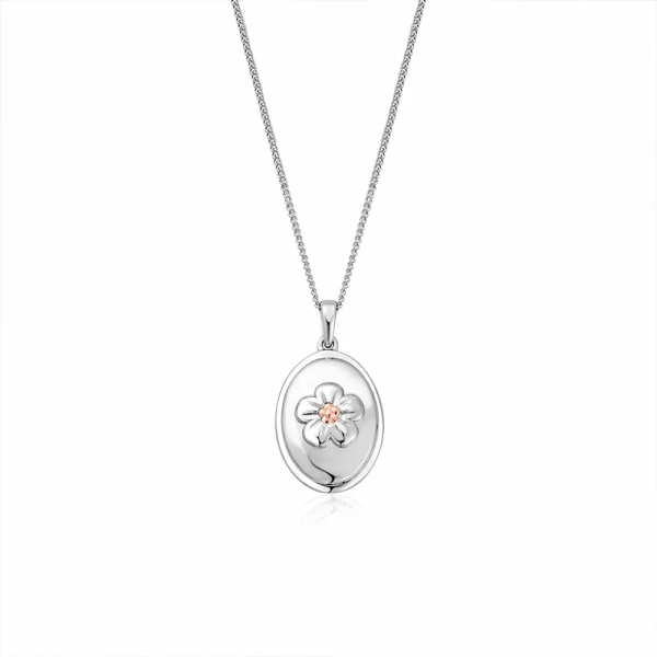 Clogau Silver Forget Me Not Oval Pendant 3SFMN0619