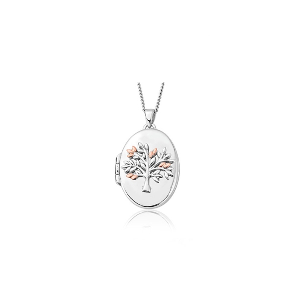 Clogau Tree of Life Silver and Rose Gold Oval Locket and Chain 3SNTLL