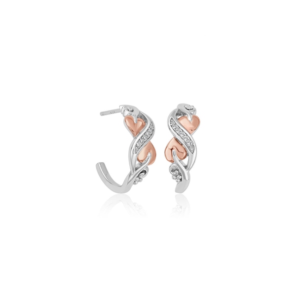 Clogau Tree of Life Silver and Rose Gold White Topaz Half Hoop Earrings 3STOL0203