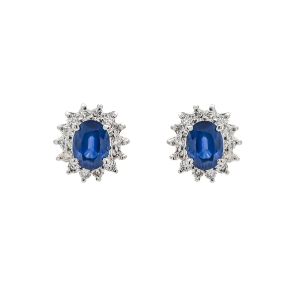Pre-Owned 18ct Yellow and White Gold Sapphire and Diamond Cluster Earrings 