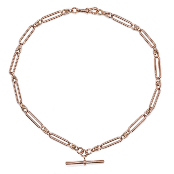 9ct Rose Gold T-Bar Chain Necklace 17"