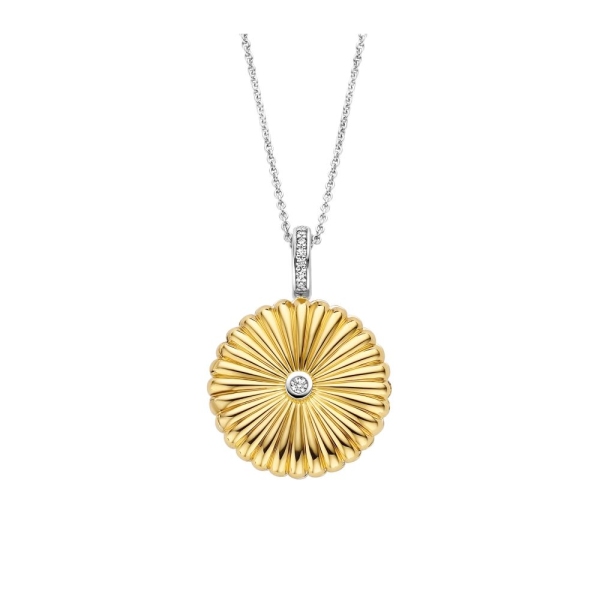 Ti Sento Silver and Yellow Gold Plated Sun Locket with Chain 6797ZY