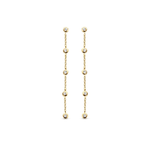 Ti Sento Silver and Yellow Gold Plated 5 Stone CZ Chain Drop Earrings 7869ZY