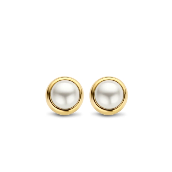 Ti Sento Silver and Yellow Plated Rim Pearl Stud Earrings 7975YP