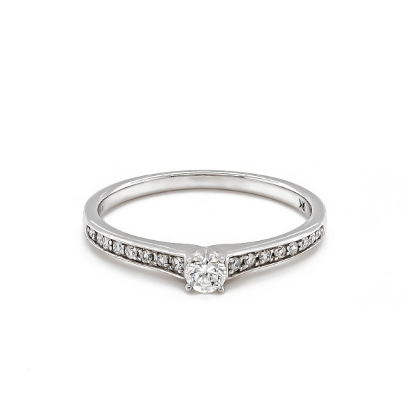 9ct White Gold Brilliant Cut Diamond Ring with Diamond Set Shoulders