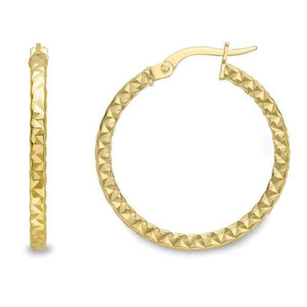 9ct Yellow Gold Flat Edge Diamond Cut Hoop Earrings