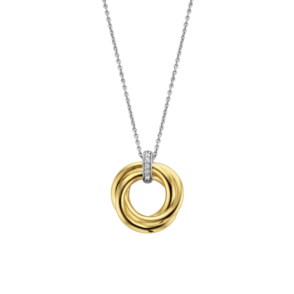 Ti Sento Silver & Gold Plate Circle CZ Bale Pendant & Chain 18" 3972ZY