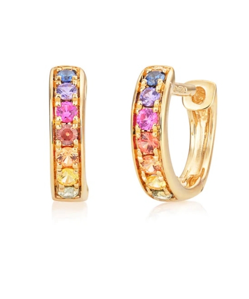 18ct Yellow Gold Multi Coloured Sapphire Hoop Earrings
