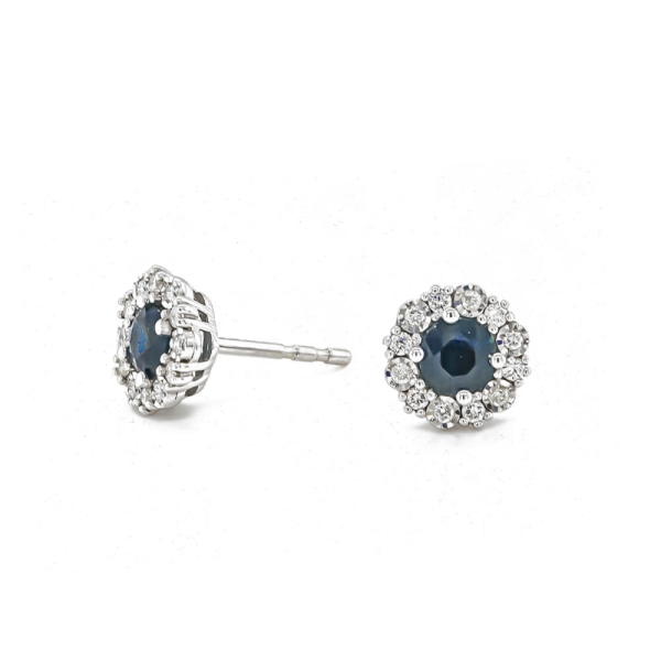 9ct White Gold Sapphire & Brilliant Cut Diamond Stud Earrings
