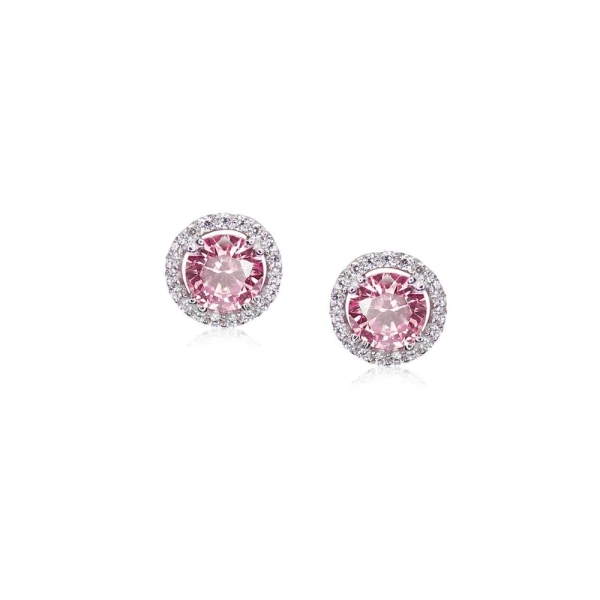 Carat Silver Pink & White Stone Gwen Round Halo Stud Earrings - CE925W-GWEN-LP