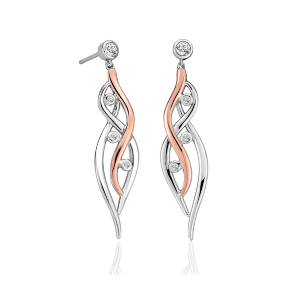 Clogau Swallow Falls Silver and Rose White Topaz Drop Earrings 3SCTWIE