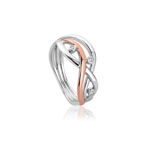 Clogau Silver and Rose Gold Swallows White Topaz Ring 3SCTWIR