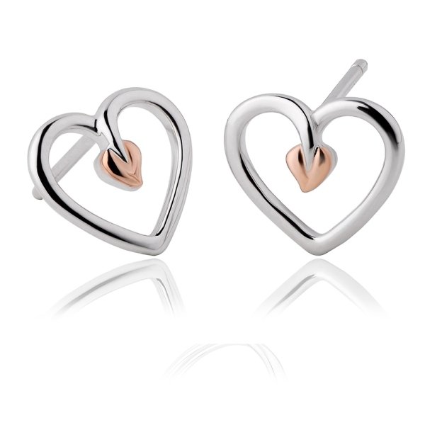 Clogau Silver and Rose Gold Tree of Life Heart Earrings 3STLHE7