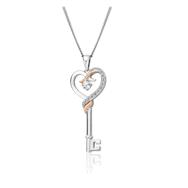 Clogau Silver & 9ct Gold Tree of Life Heart Key Pendant - 3STLHKP7