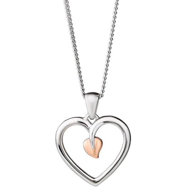 Clogau Silver & 9ct Rose Gold Tree of Life Heart Pendant & Chain 3STLHP7