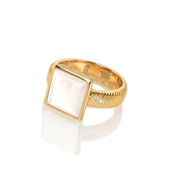 Hot Diamonds X Jac Jossa Silver and Gold Plated Calm Pearl Square Ring DR247/S