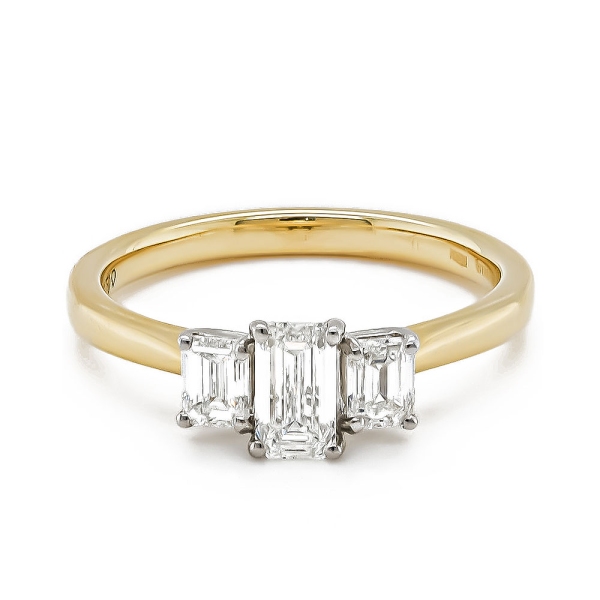 18ct Yellow Gold and Platinum Three Octagon Diamond Ring Total .98cts