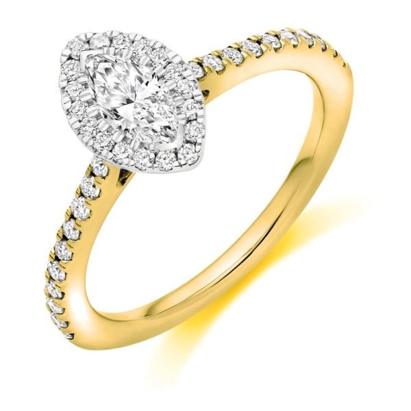 18ct Yellow and White Marquis Diamond Halo Cluster Ring .60cts