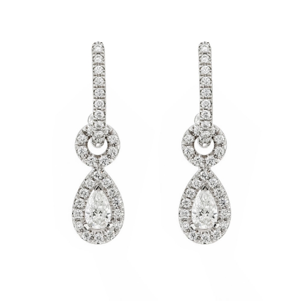 18ct White Gold Pear Shaped Diamond Cluster Drop Earrings On a Hoop