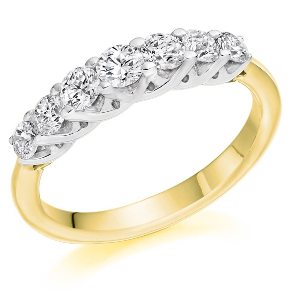 18ct Yellow and White Gold 7 Stone Diamond Claw Set Ring .75cts