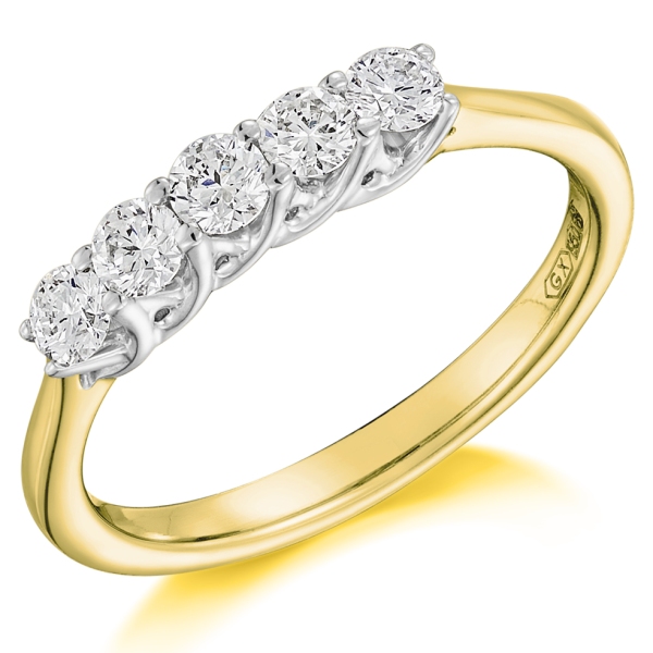 18ct Yellow And White Five Stone Diamond Claw Set Ring .50cts