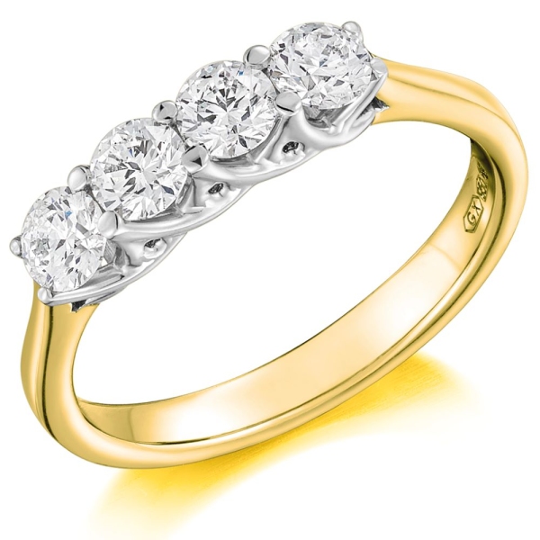 18ct Yellow and White Gold Four Diamond Claw Set Ring .80cts