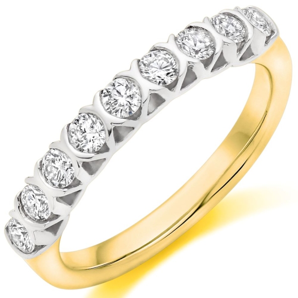 18ct Yellow and White Gold 9 Stone Diamond Set Ring .50ct