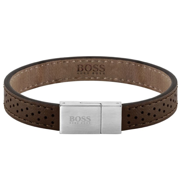 Hugo Boss Essentials Brown Leather Steel Bracelet 1580034M