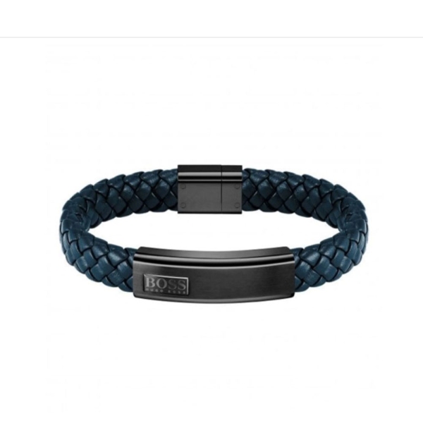 Hugo Boss Lander Blue Leather Bracelet Black Clasp 1580179M
