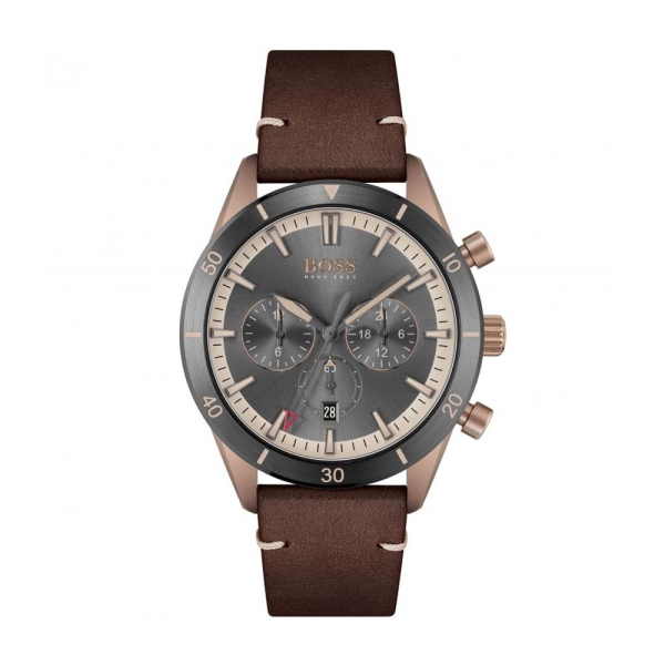 Hugo Boss Santiago Steel and Rose Plated Leather Strap Watch 1513861
