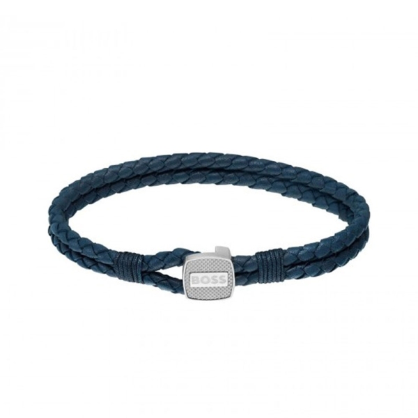 BOSS Seal Blue Plaited Leather Bracelet 1580293