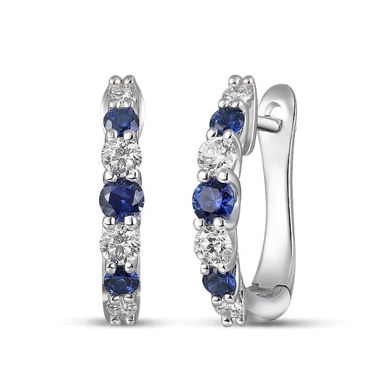 18ct White Gold 0.26ct Sapphire & 0.22ct Diamond Hoop Earrings