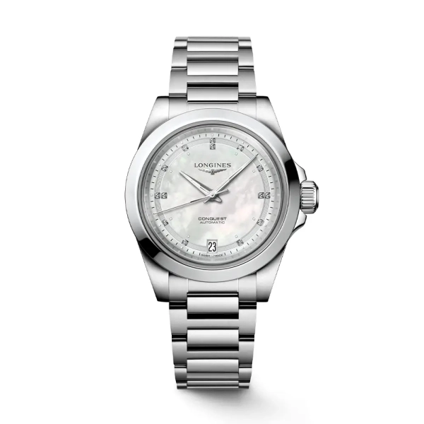 LONGINES Conquest 34mm Automatic MOP Diamonds Bracelet Watch L3.430.4.87.6