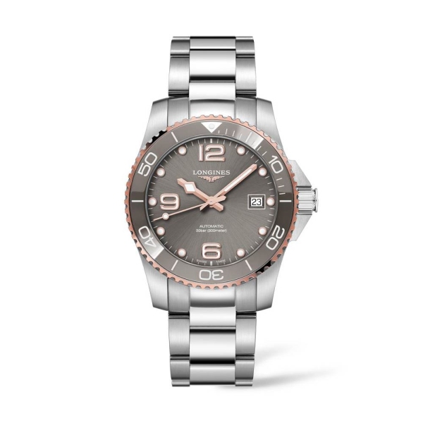 LONGINES Hydroconquest Steel and Rose Grey Arabic Dial Bracelet Watch L3.780.3.78.6