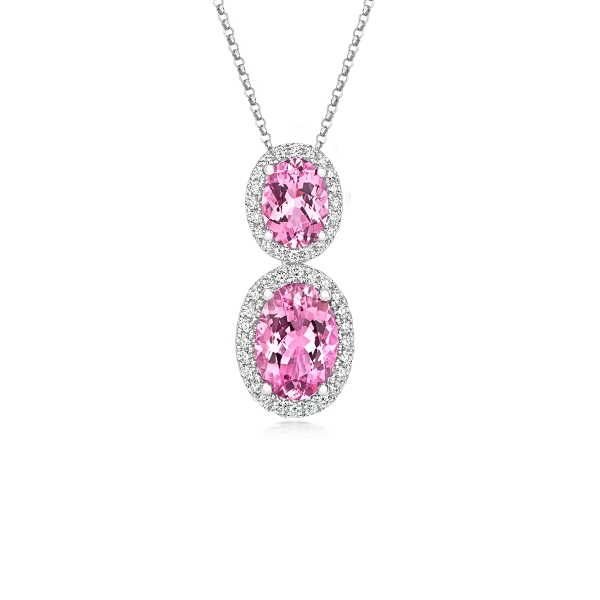 18ct White Gold Pink 2.00ct Morganite & 0.30ct Diamond Pendant On Chain 18" 