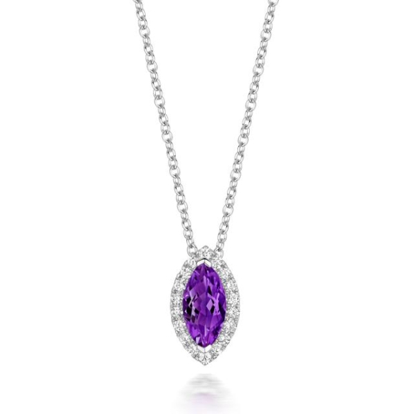 18ct White Gold Marquise Amethyst and Diamond Cluster Pendant